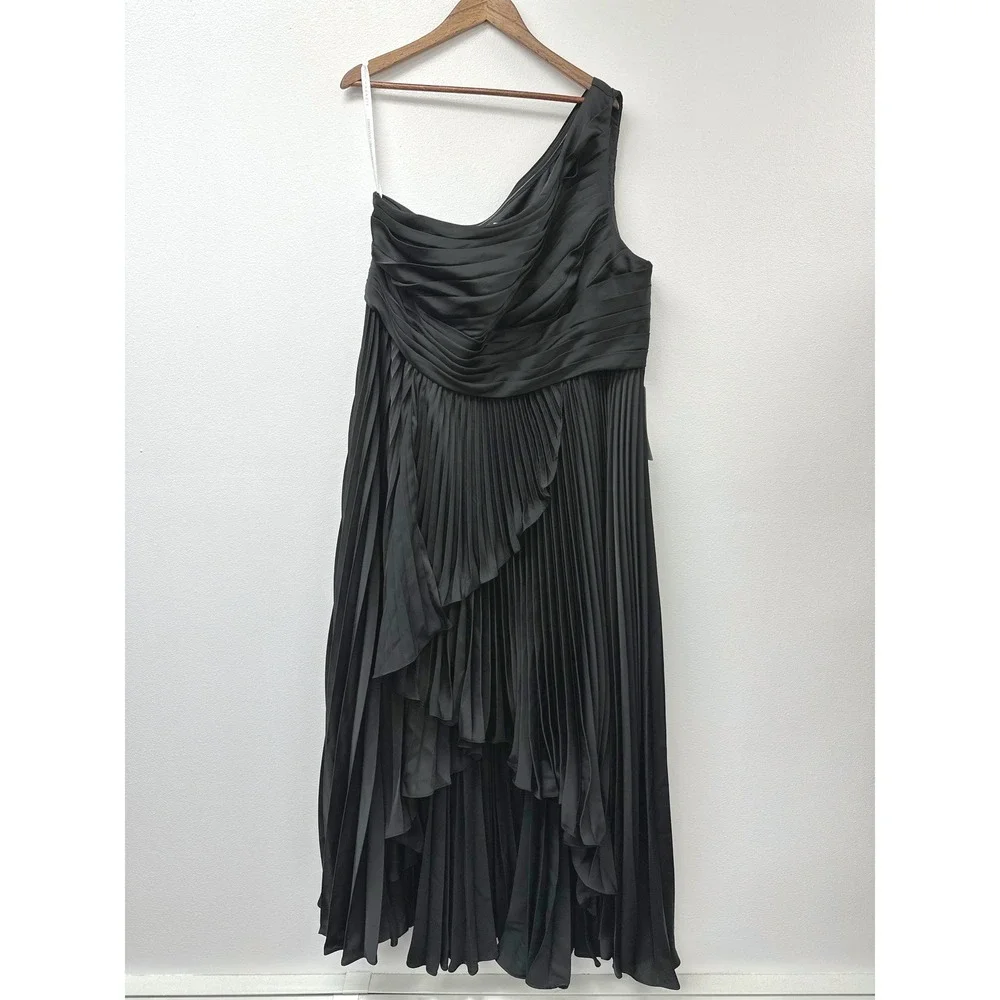 Azazie Christian Siriano A-Line One Shoulder Stretch Satin Dress‎ Black A22